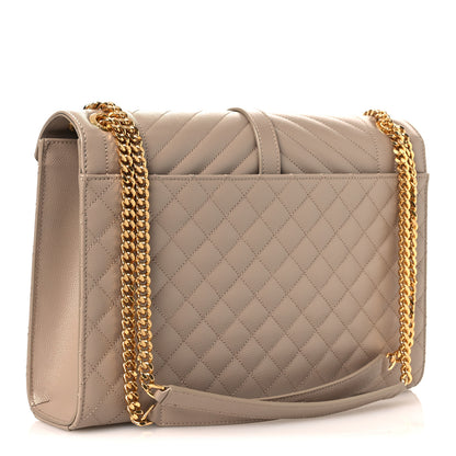 Saint Laurent Grain De Poudre Mixed Matelasse Large Triquilt Monogram Satchel Dark Beige 4 of 19