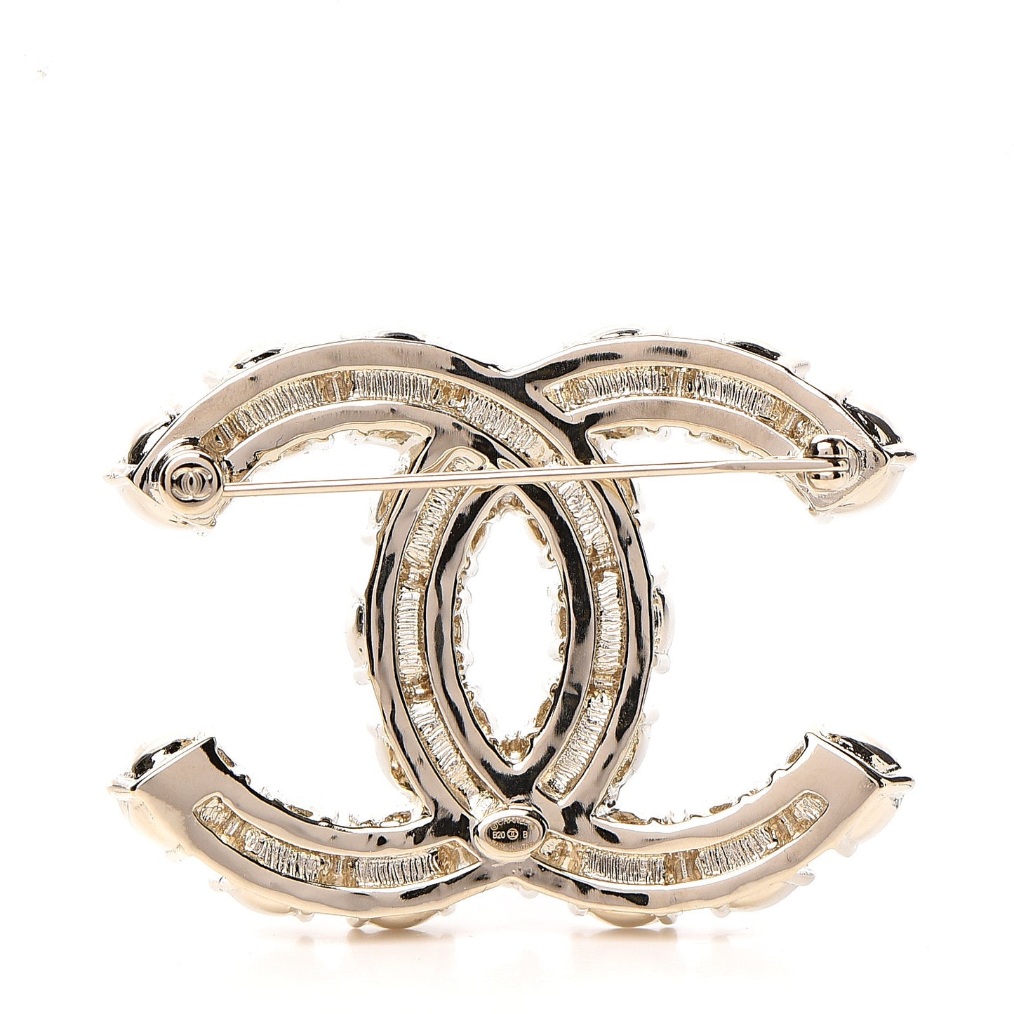 Crystal Pearl CC Dazzling Domino Brooch Gold
