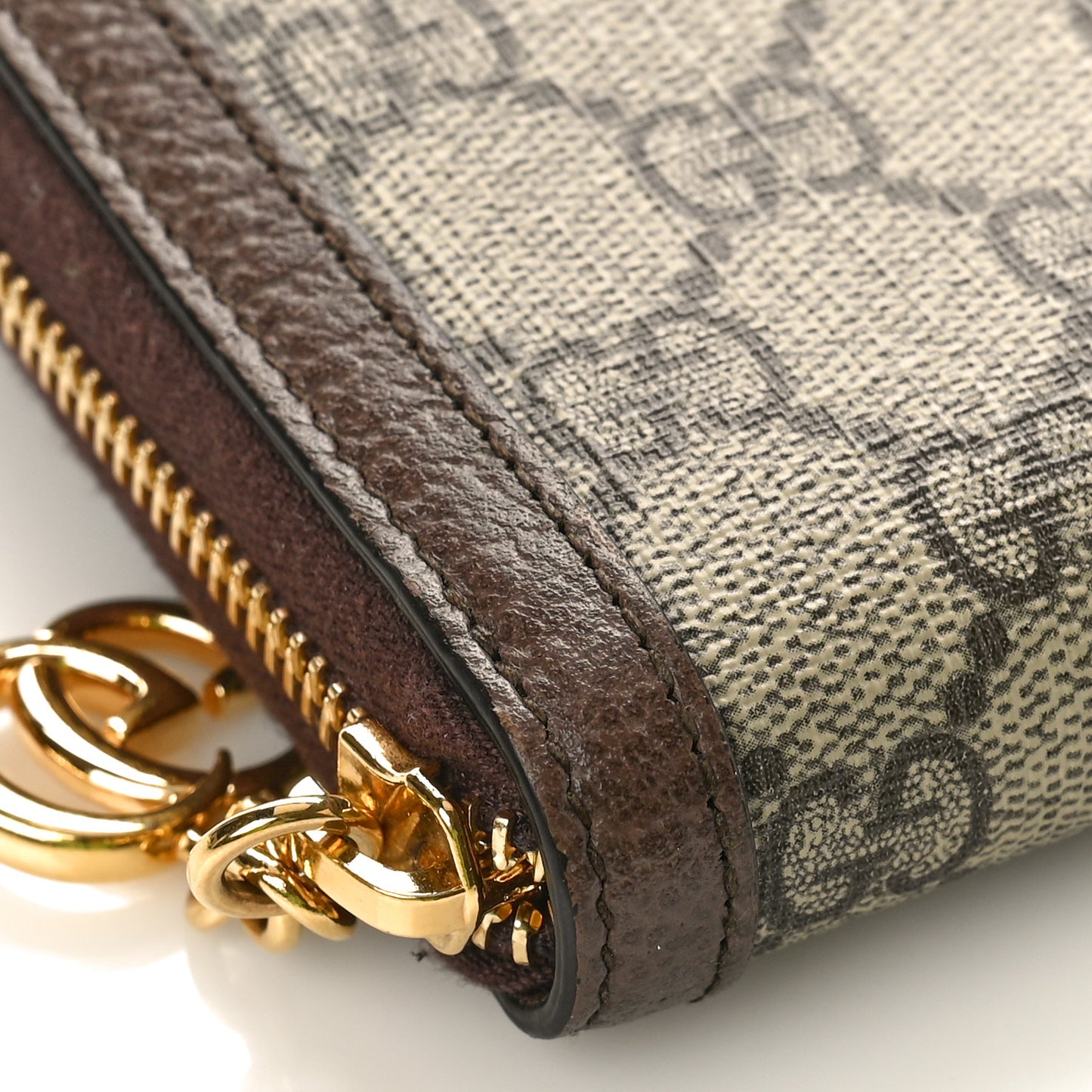 GG Supreme Monogram Web Ophidia Zip Around Wallet Brown