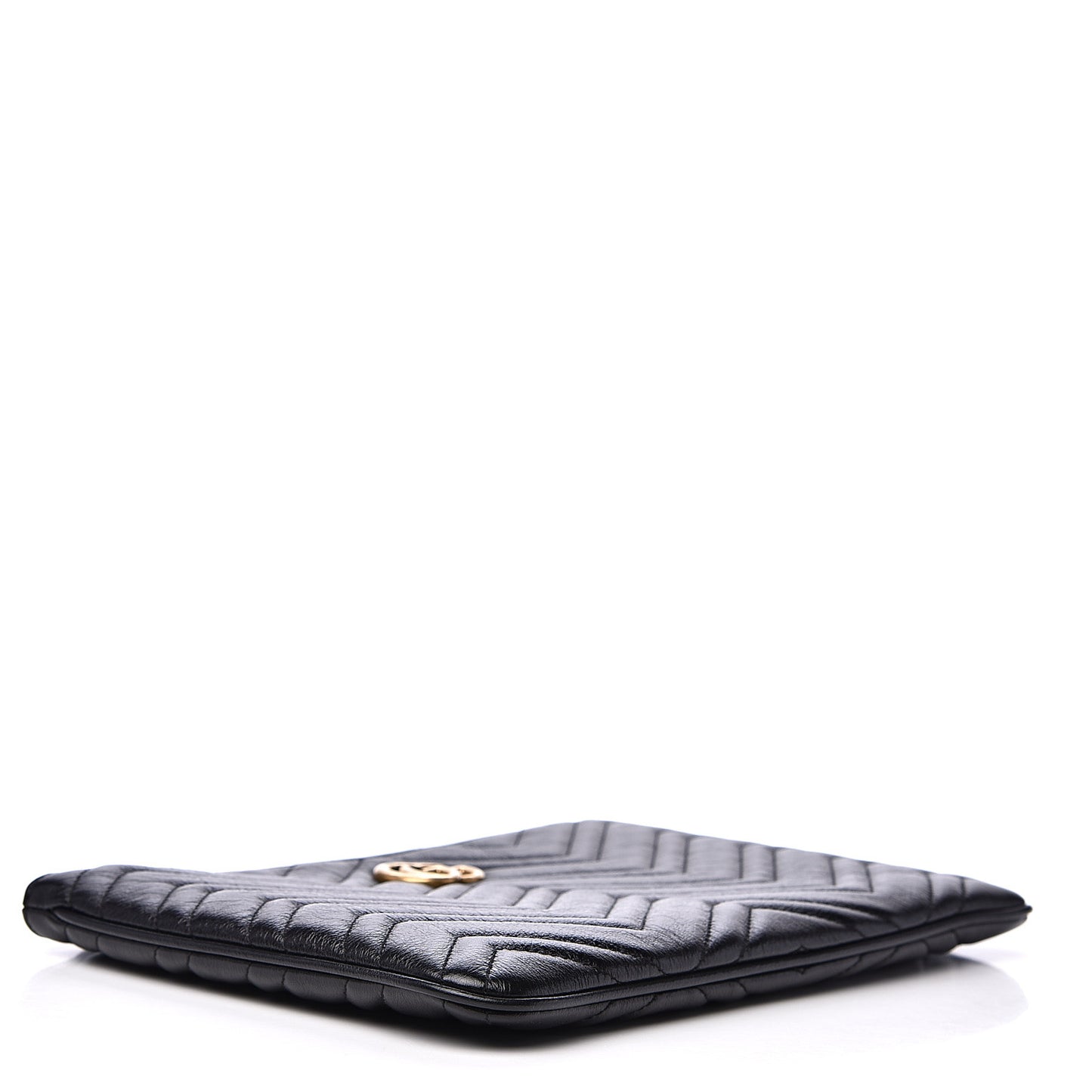 Azalea Calfskin Matelasse Heart GG Marmont Zip Pouch Black