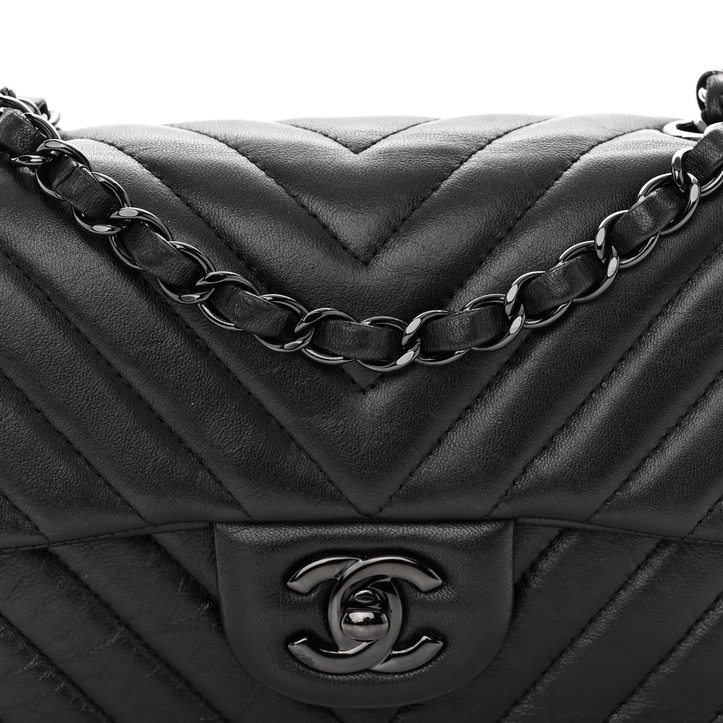 Lambskin Chevron Quilted Mini Rectangular Flap So Black