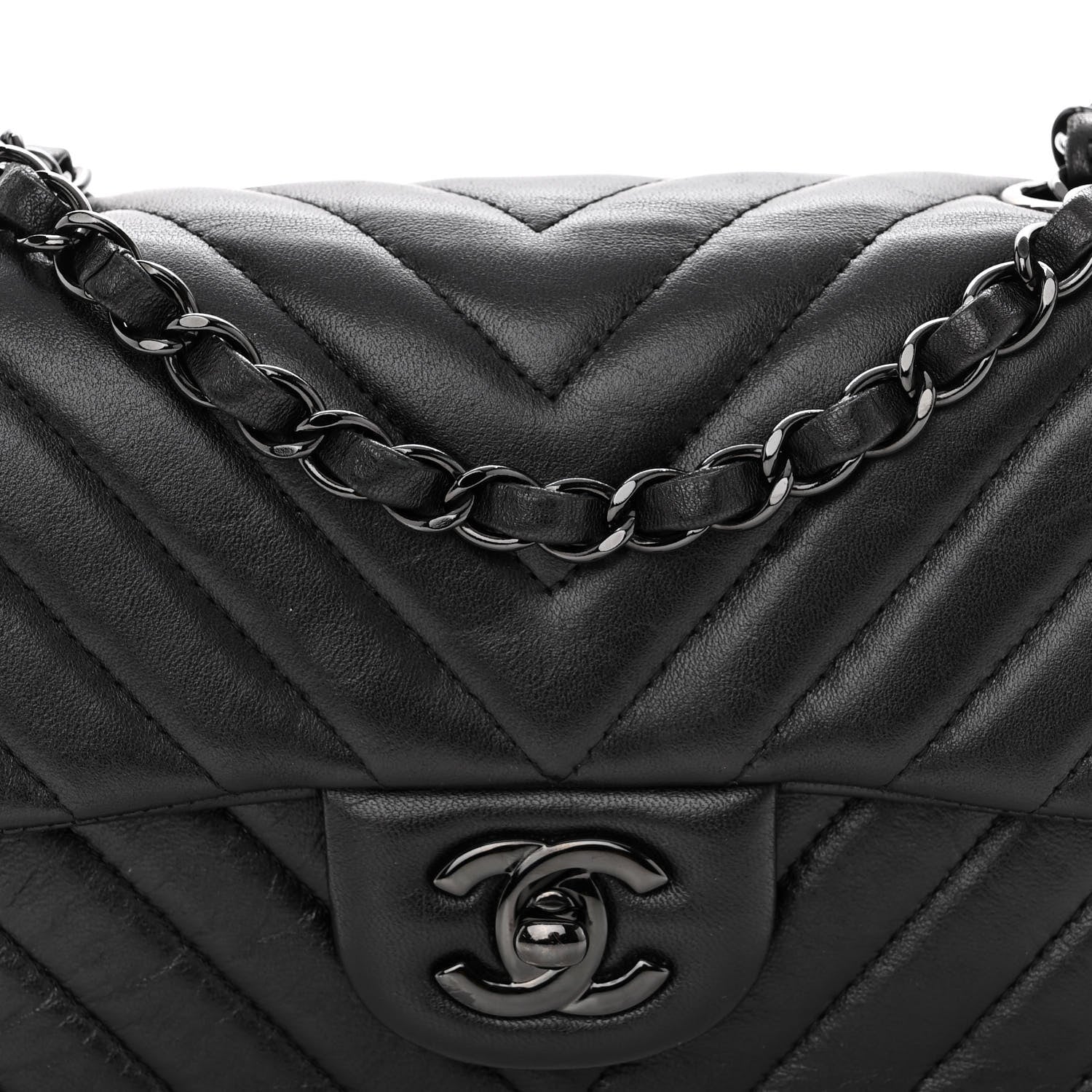 Chanel Lambskin Chevron Quilted Mini Rectangular Flap So Black 8 of 11