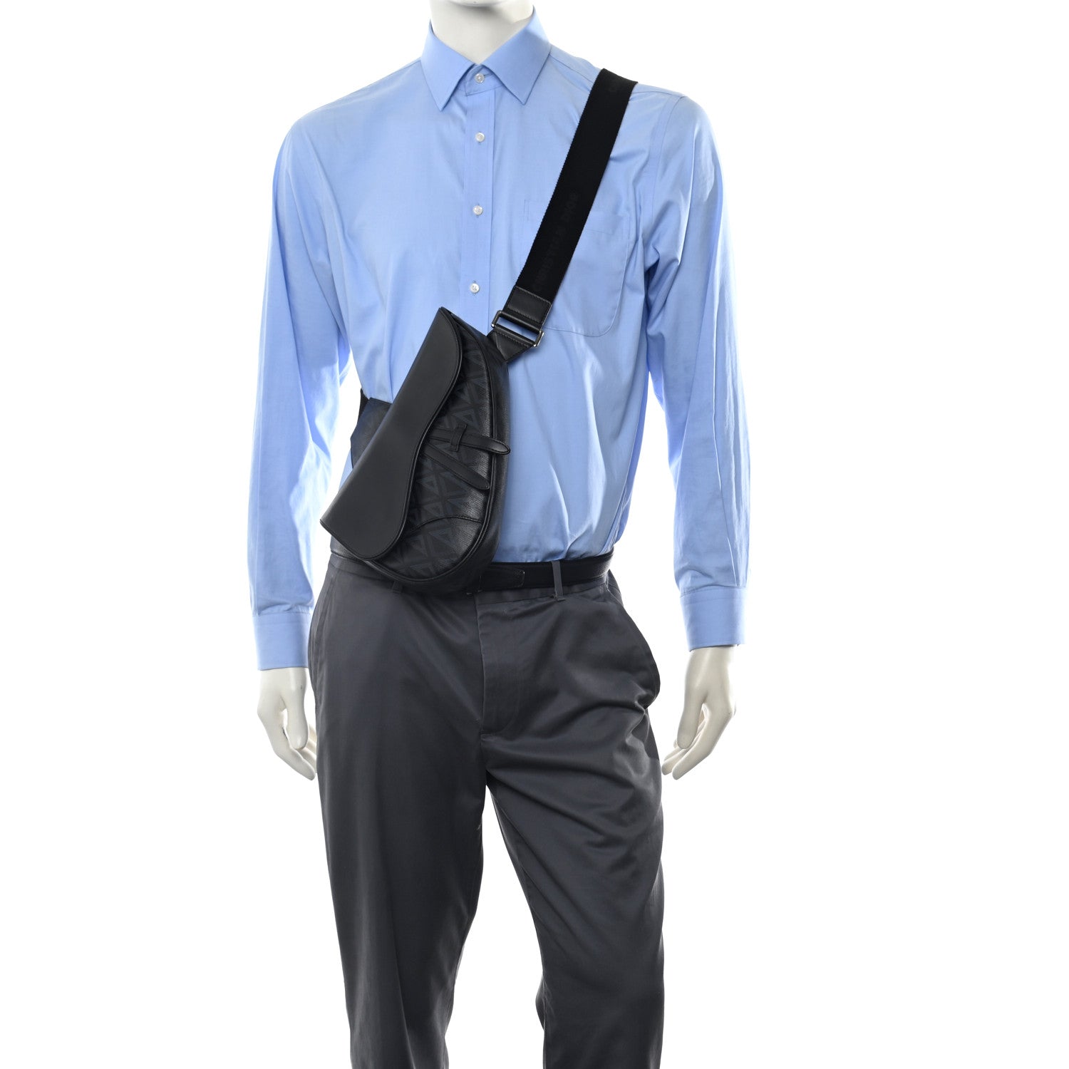 Christian Dior Smooth Calfskin Canvas CD Diamond Mens Saddle Bag Black 2 of 16