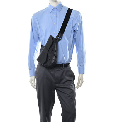 Christian Dior Smooth Calfskin Canvas CD Diamond Mens Saddle Bag Black 2 of 16