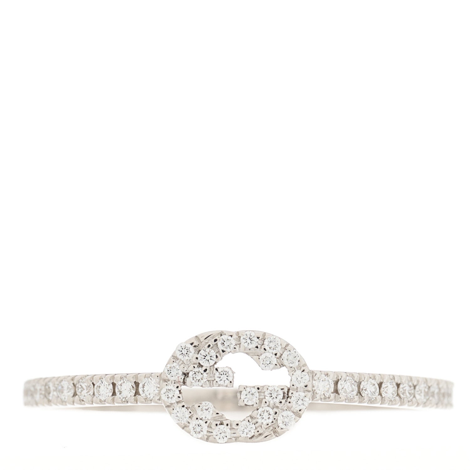 Gucci 18K White Gold Diamond Interlocking G Ring 56 7.75 1 of 7