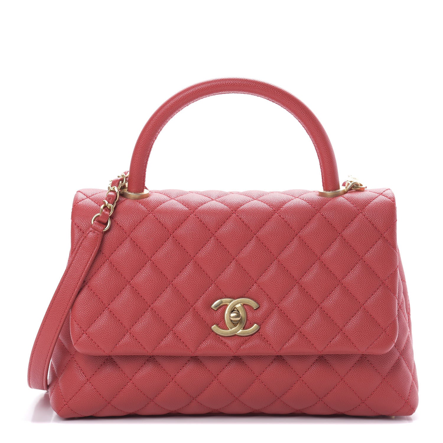 Chanel Caviar Quilted Small Coco Handle Flap Red 1 of 11