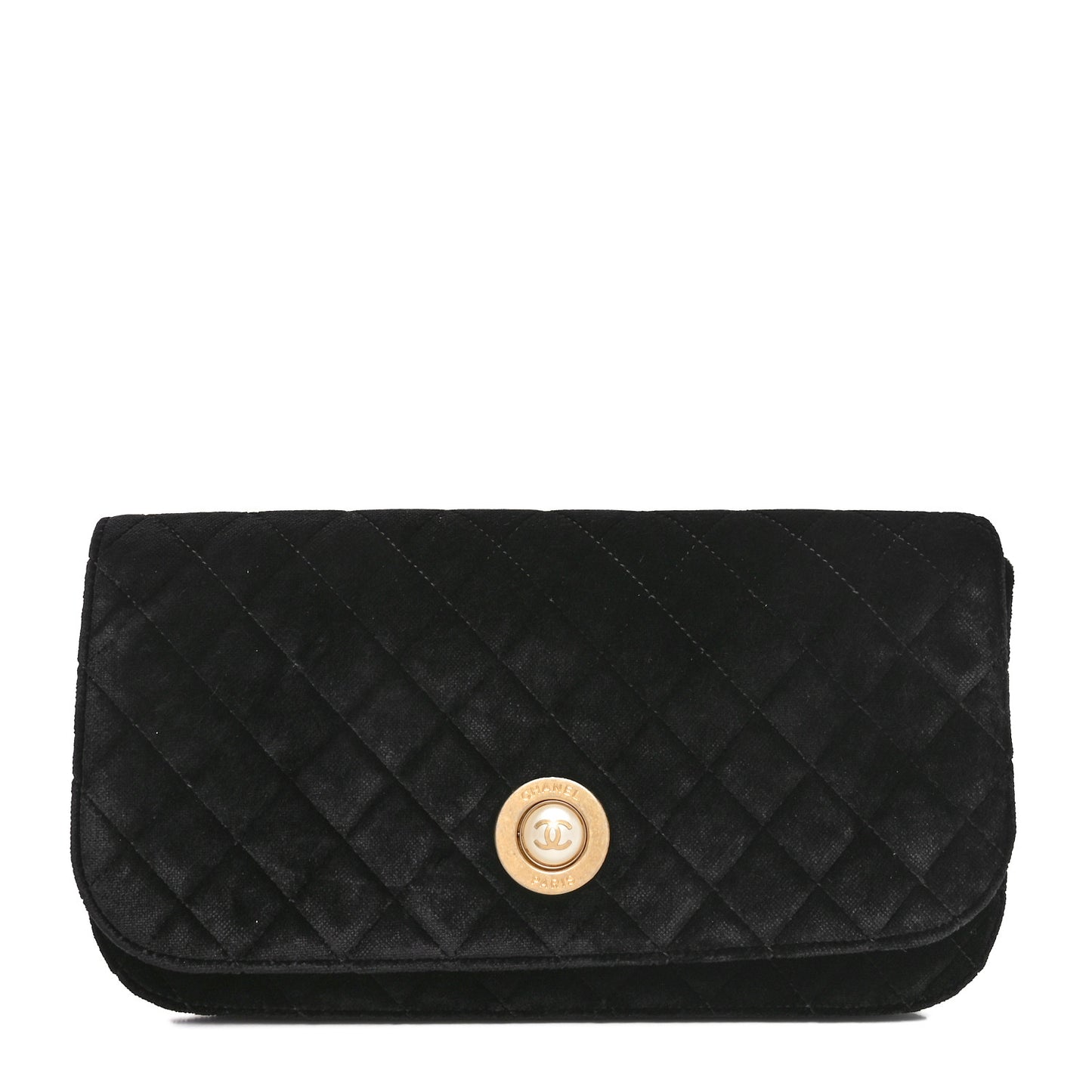 Velvet Quilted CC Pearl Clutch Black