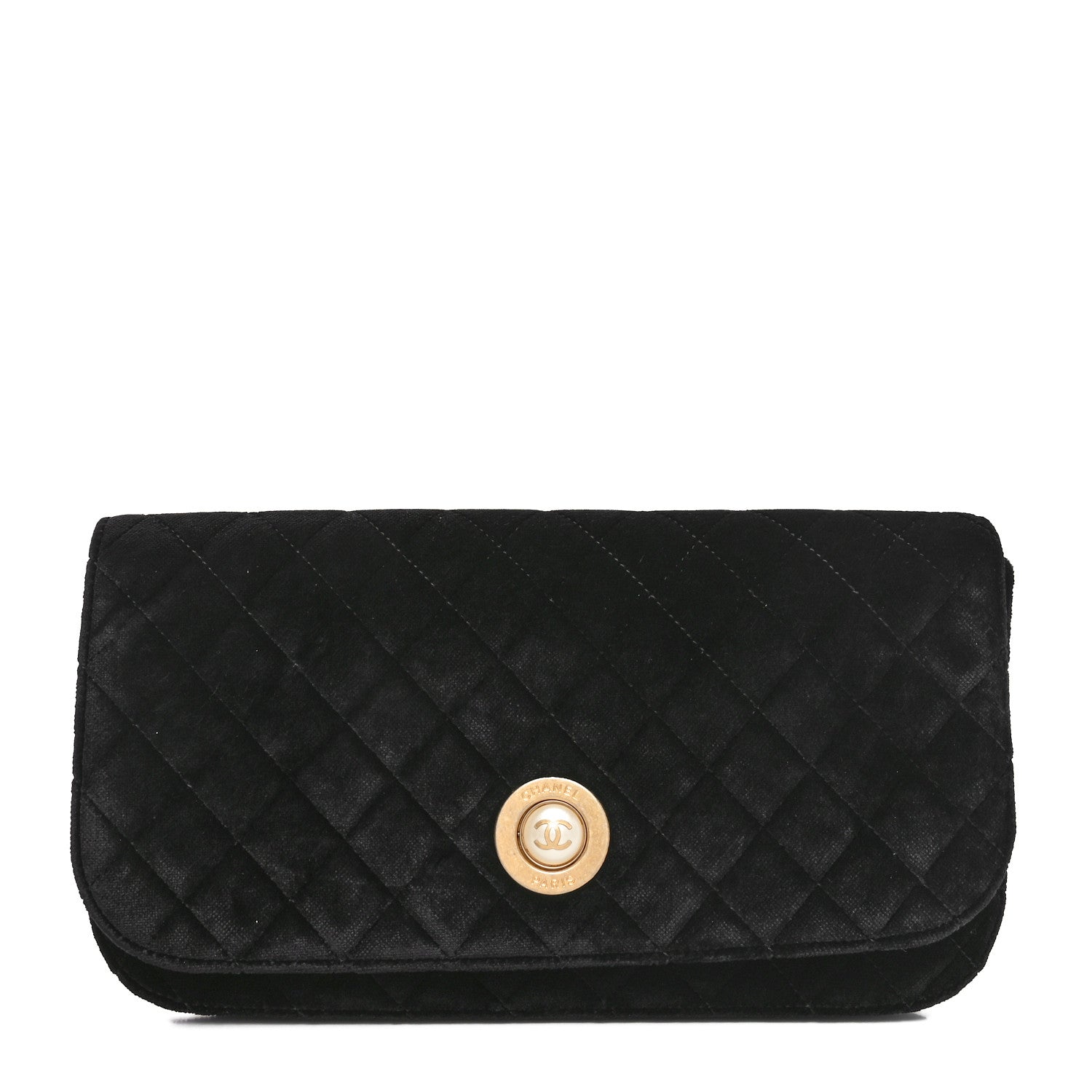 Chanel Velvet Quilted CC Pearl Clutch Black 1 of 10