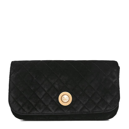 Chanel Velvet Quilted CC Pearl Clutch Black 1 of 10
