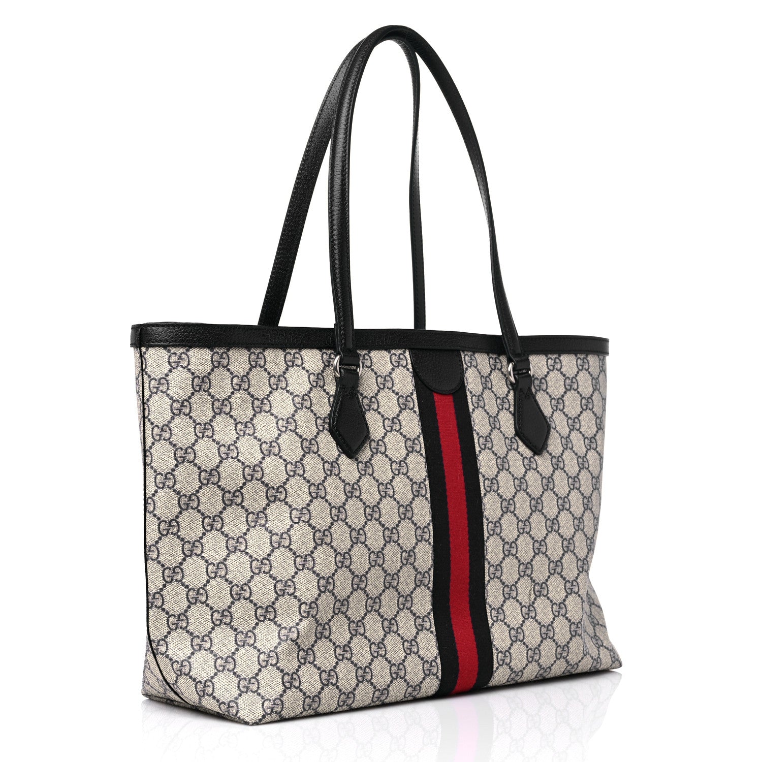 Gucci GG Supreme Monogram Textured Calfskin Web Medium Ophidia Shopping Tote Beige Blue 3 of 11