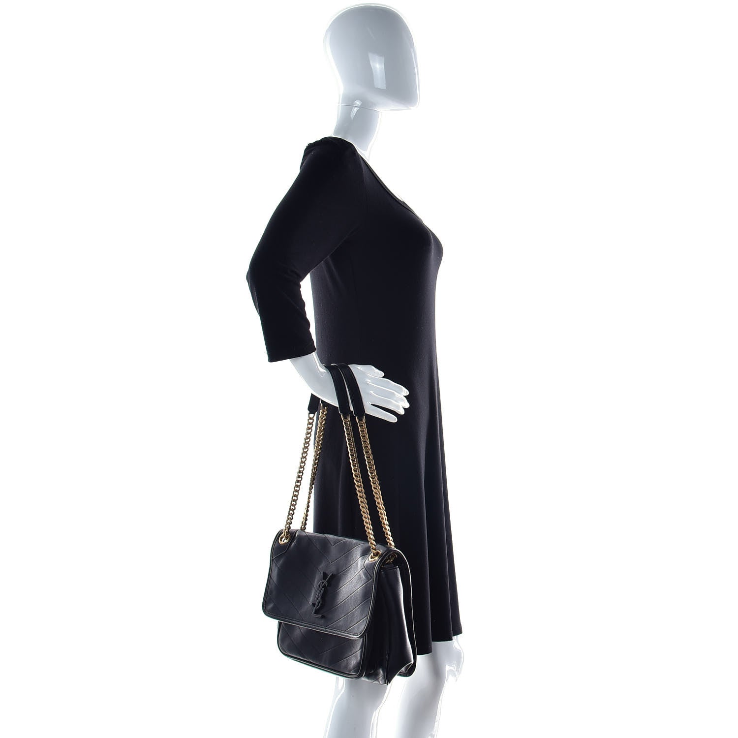Saint Laurent Lambskin Matelasse Monogram Medium Niki Chain Satchel Black 3 of 13