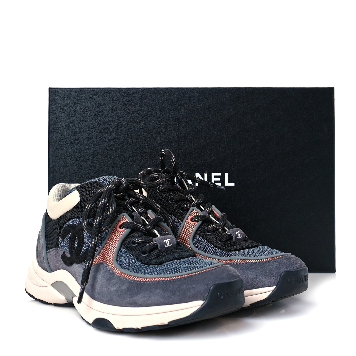 Nylon Calfskin Suede Womens CC Sneakers 37.5 Grey Pink