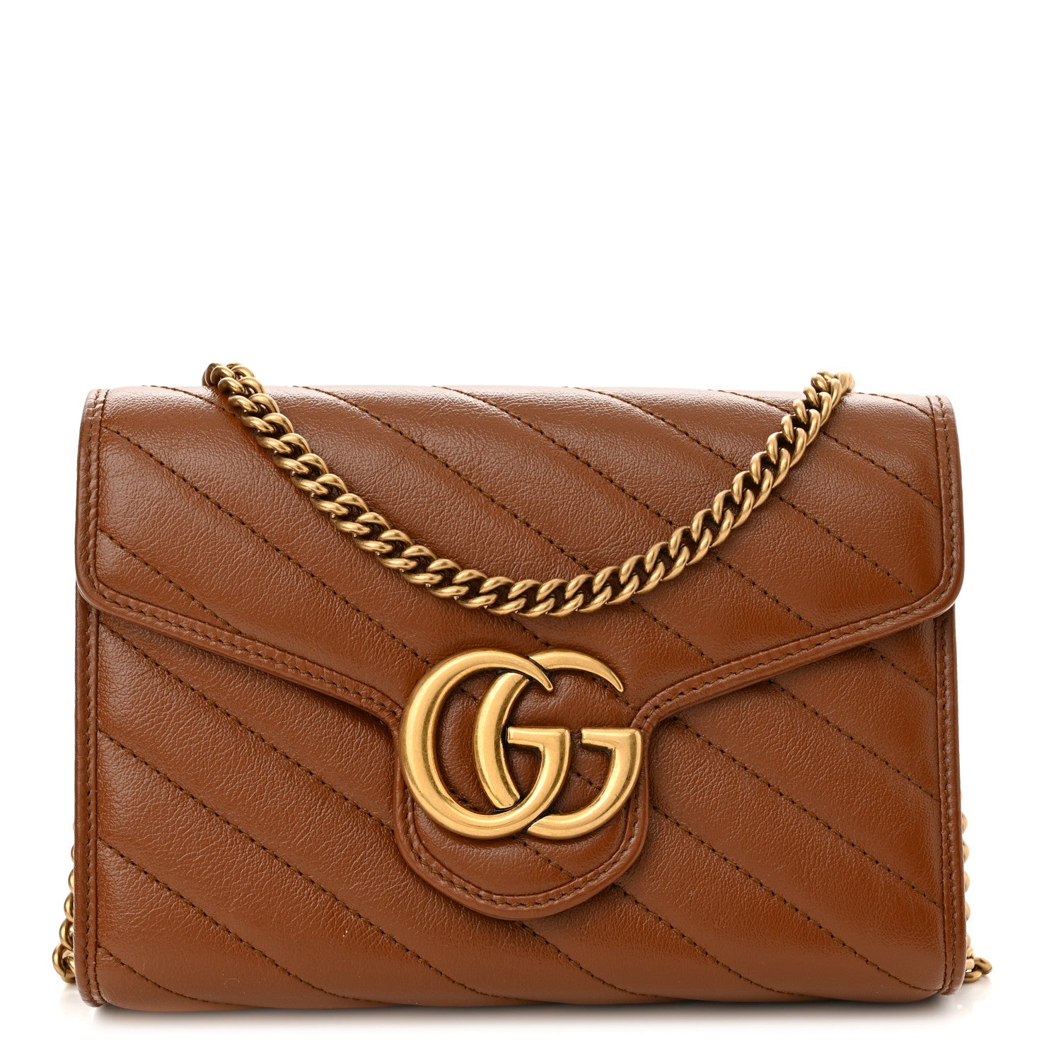 Gucci Azalea Calfskin Matelasse Diagonal GG Marmont Chain Wallet Cuir 1 of 12