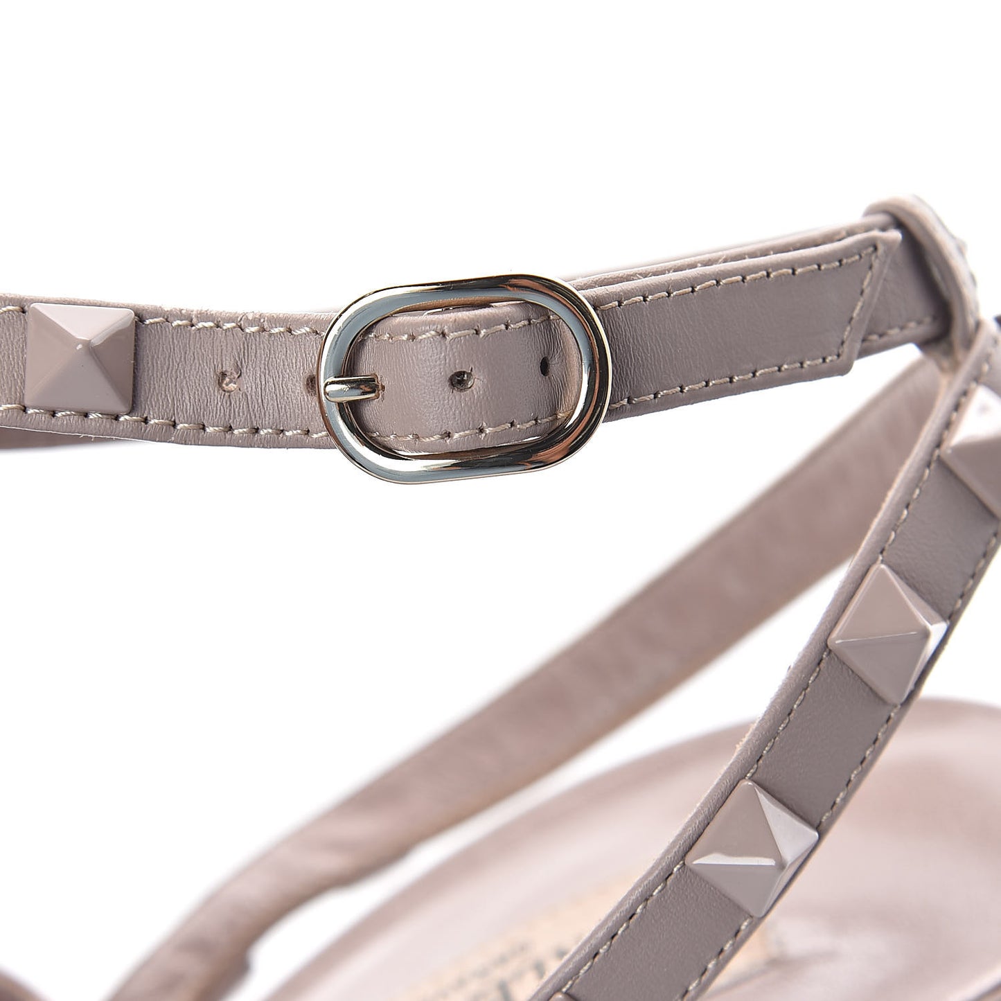 Nappa Lacquered Monochrome Rockstud Ankle Strap 100mm Pumps 42 Poudre