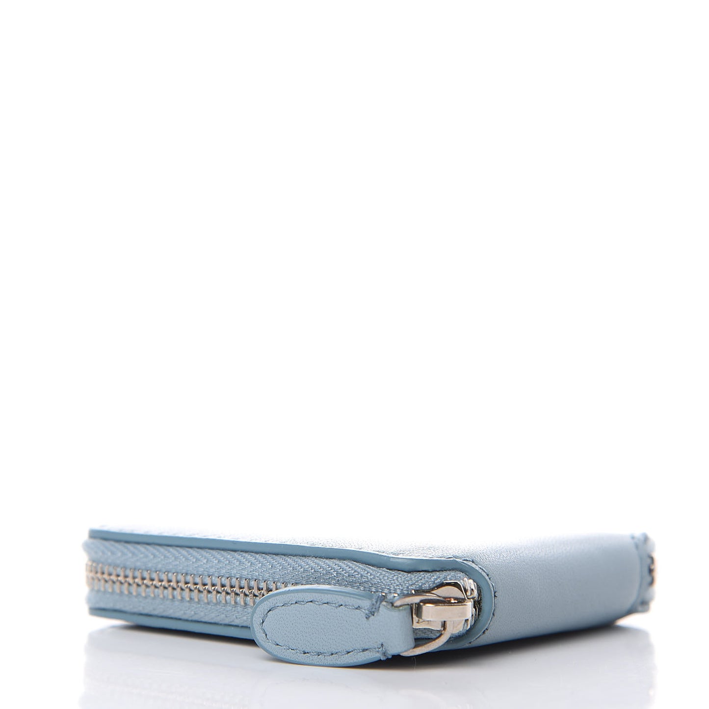 Calfskin Logo Zip Coin Purse Bleu