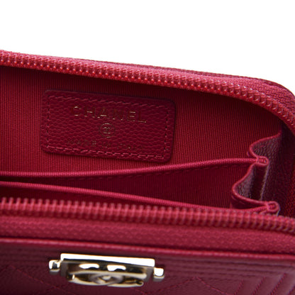 Chanel Caviar Quilted Boy Zip Around Coin Purse Wallet Dark Pink 7 of 9