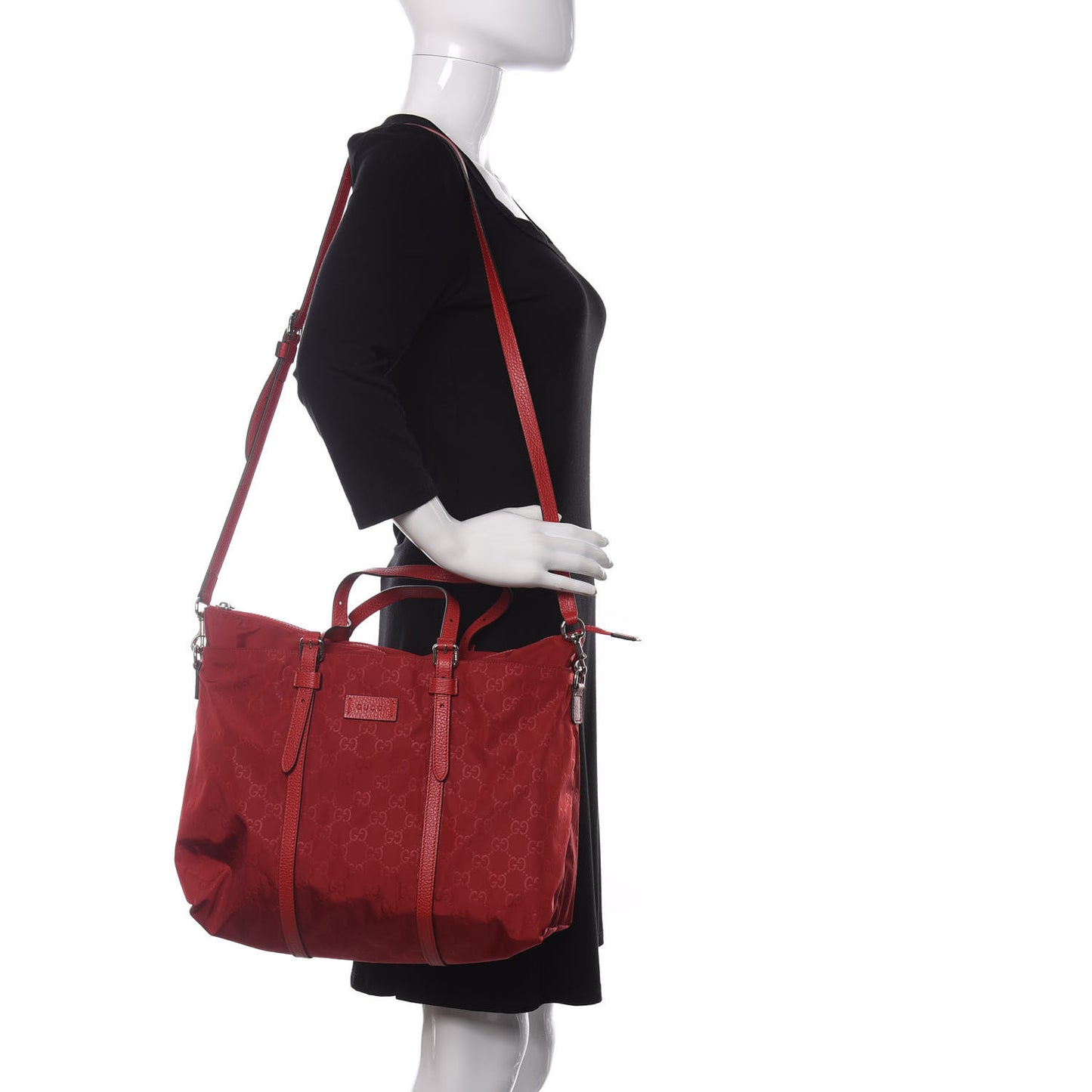 Nylon Monogram Dollar Calfskin Tote Vibrant Red