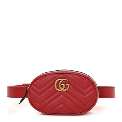 Gucci Calfskin Matelasse GG Marmont Belt Bag 85 34 Hibiscus Red 1 of 11