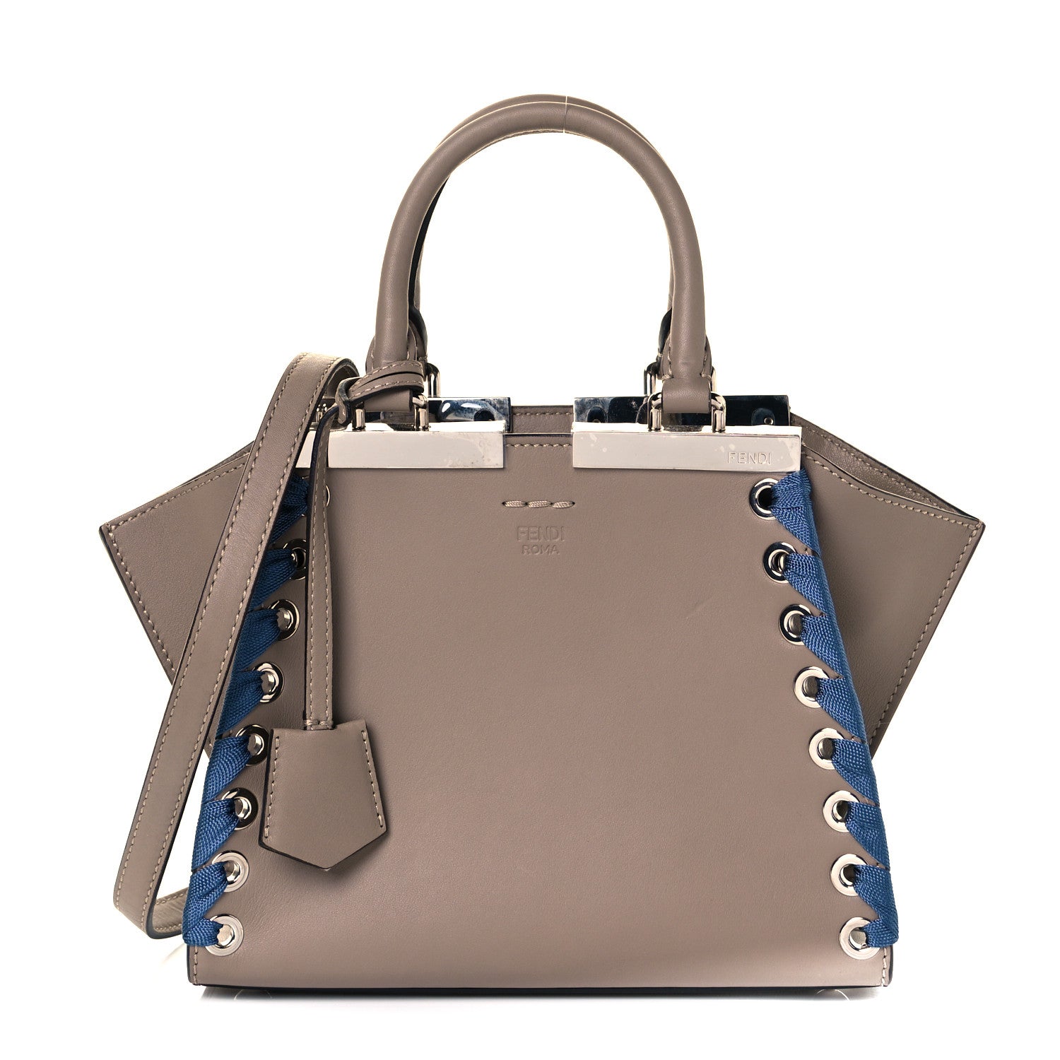 Fendi Vitello Dolce Ribbon Lace Up Mini 3Jours Tote Tortora Ceruleo 1 of 9