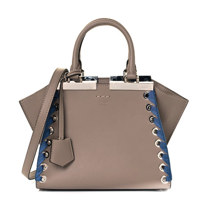 Fendi Vitello Dolce Ribbon Lace Up Mini 3Jours Tote Tortora Ceruleo 1 of 9