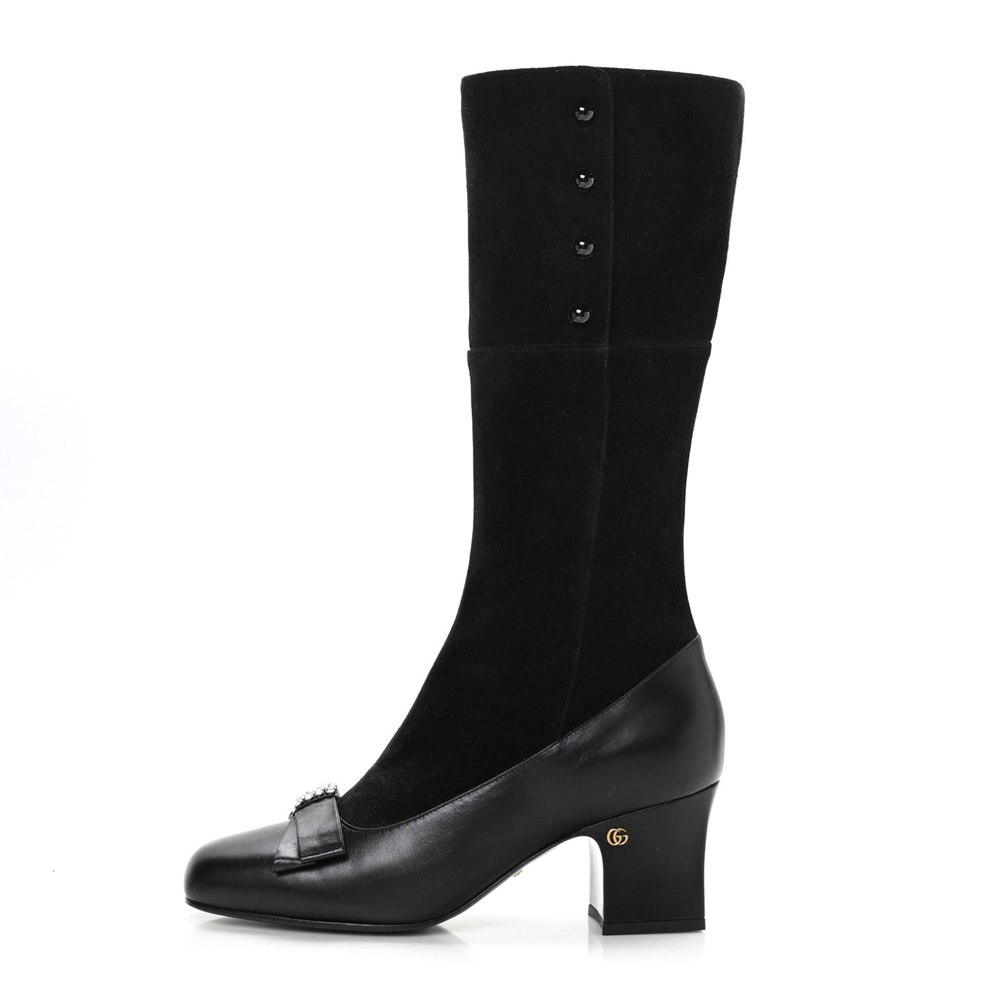 Suede Malaga Kid Knee High Bow Crystal Heel Boots 39.5 Black