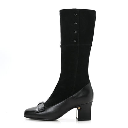 Gucci Suede Malaga Kid Knee High Bow Crystal Heel Boots 39.5 Black 1 of 6