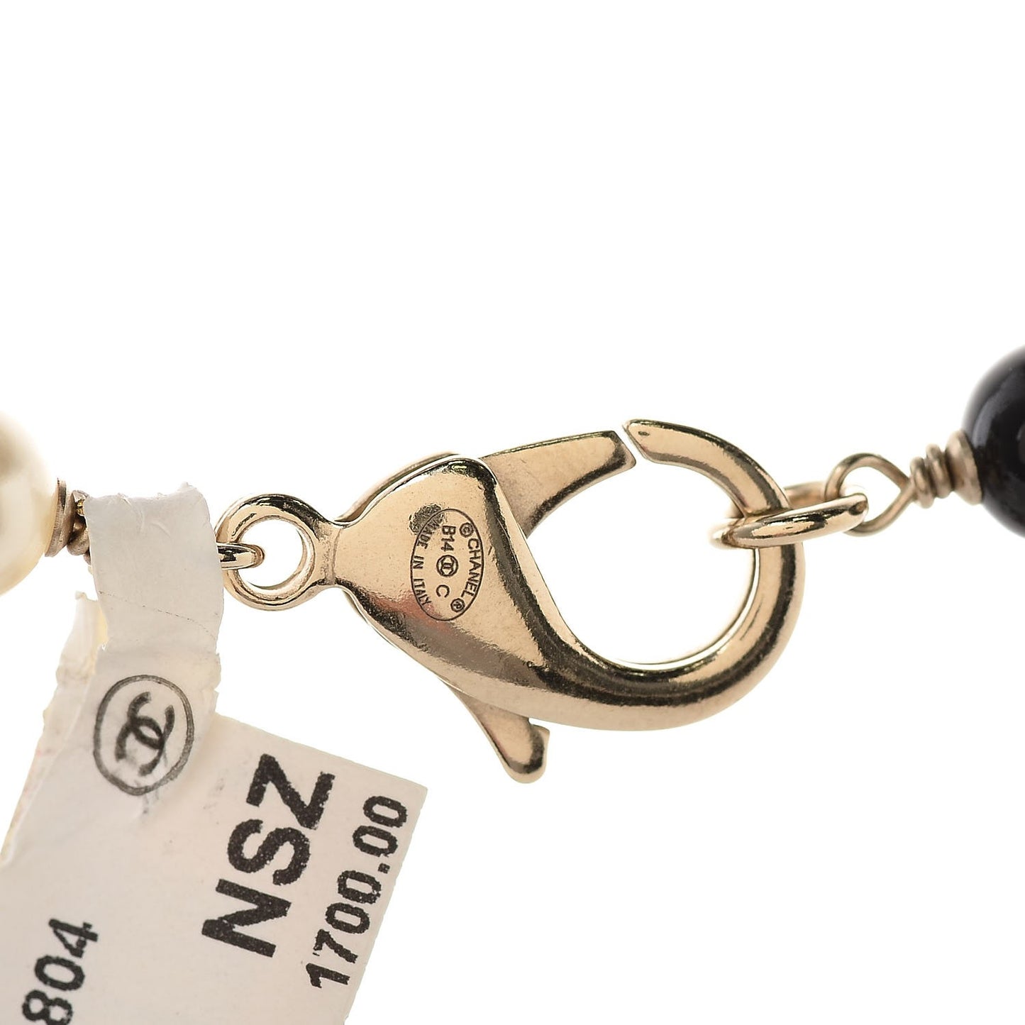 Pearl Beaded Enamel CC Coco Long Necklace Blanc Nacre Black Beige Gold
