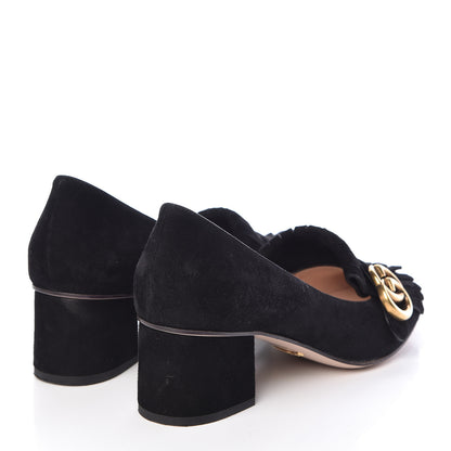 Gucci Kid Scamosciato GG Marmont Fringe 50mm Loafer Pumps 38.5 Black 4 of 12