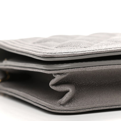 Chanel Caviar Quilted Boy Wallet On Chain WOC Grey 9 of 10