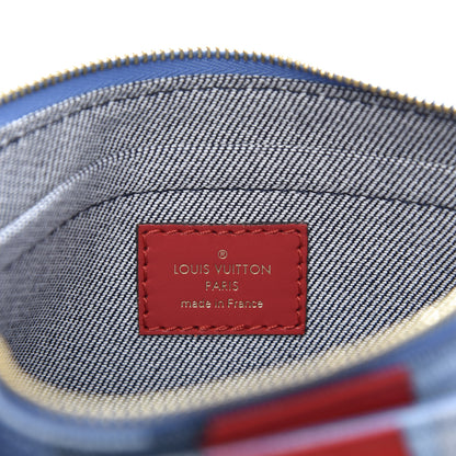 Louis Vuitton Denim Damier Monogram Patchwork Multi Pochette Accessories Blue Rouge 9 of 16