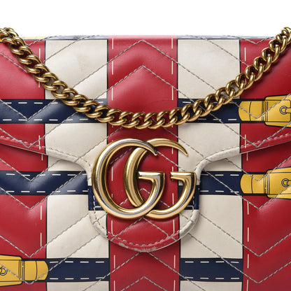 Gucci Calfskin Matelasse Trompe L'Oeil Print Mini GG Marmont Chain Wallet White 21 of 22