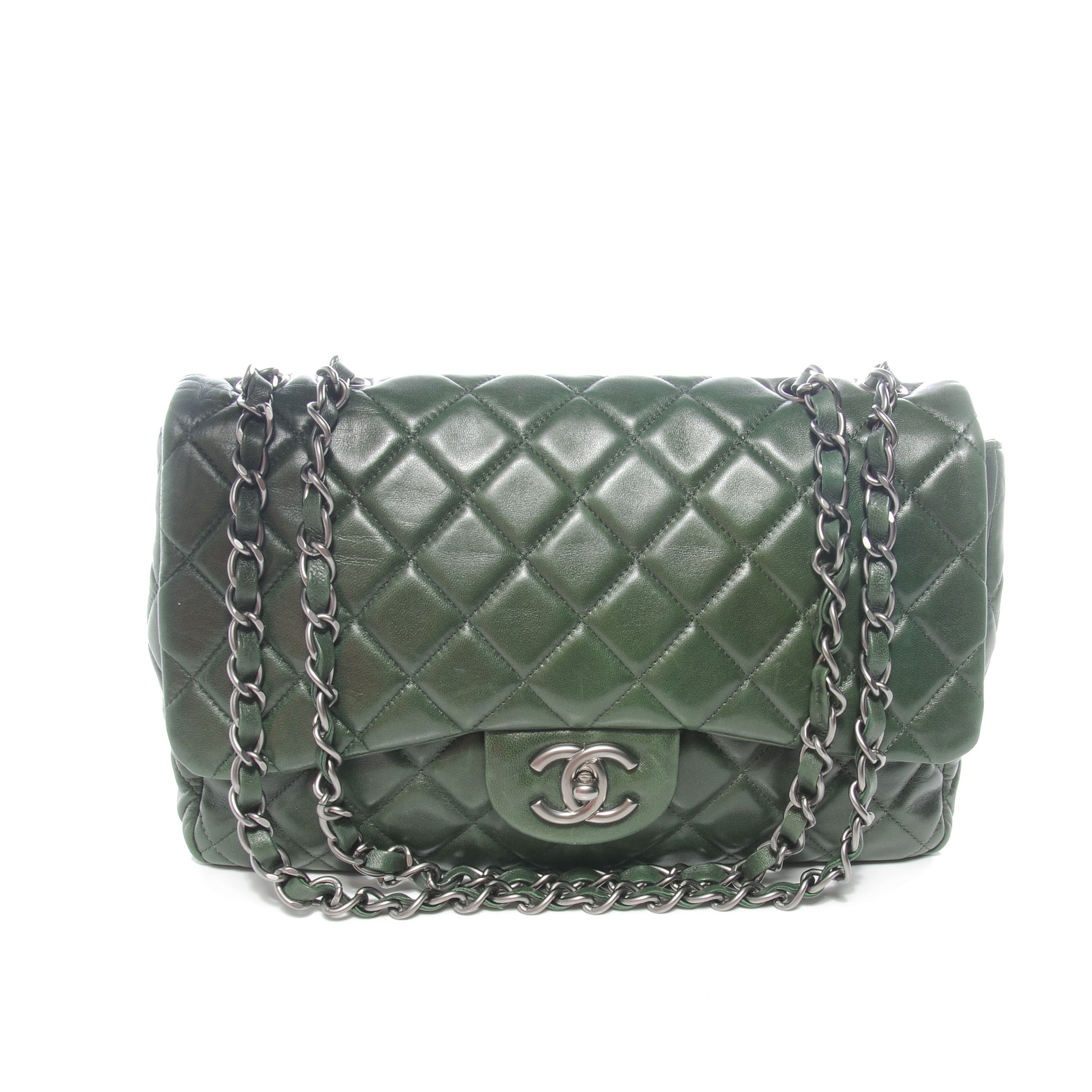 Chanel Lambskin Jumbo Single Flap Dark Green 1 of 7