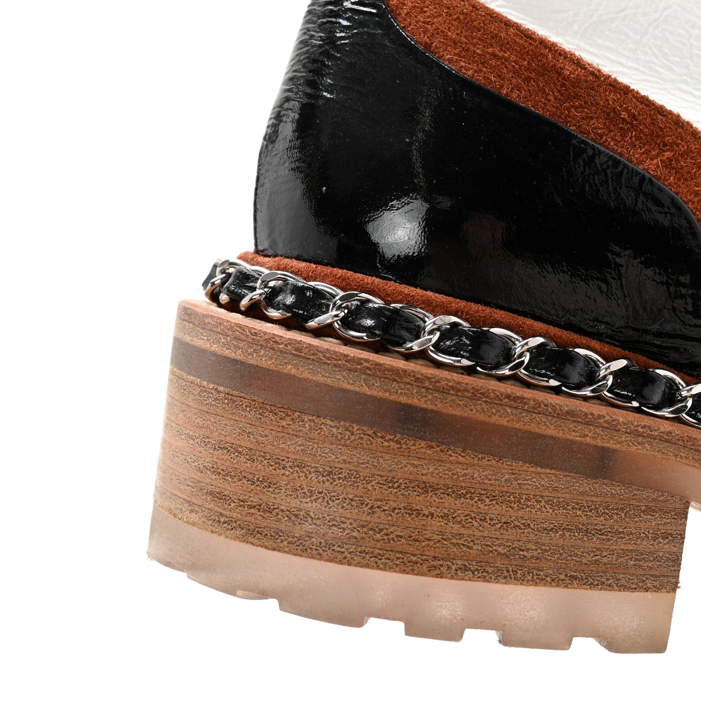 Patent Suede Lace Up Chain Boots 35.5 White Black
