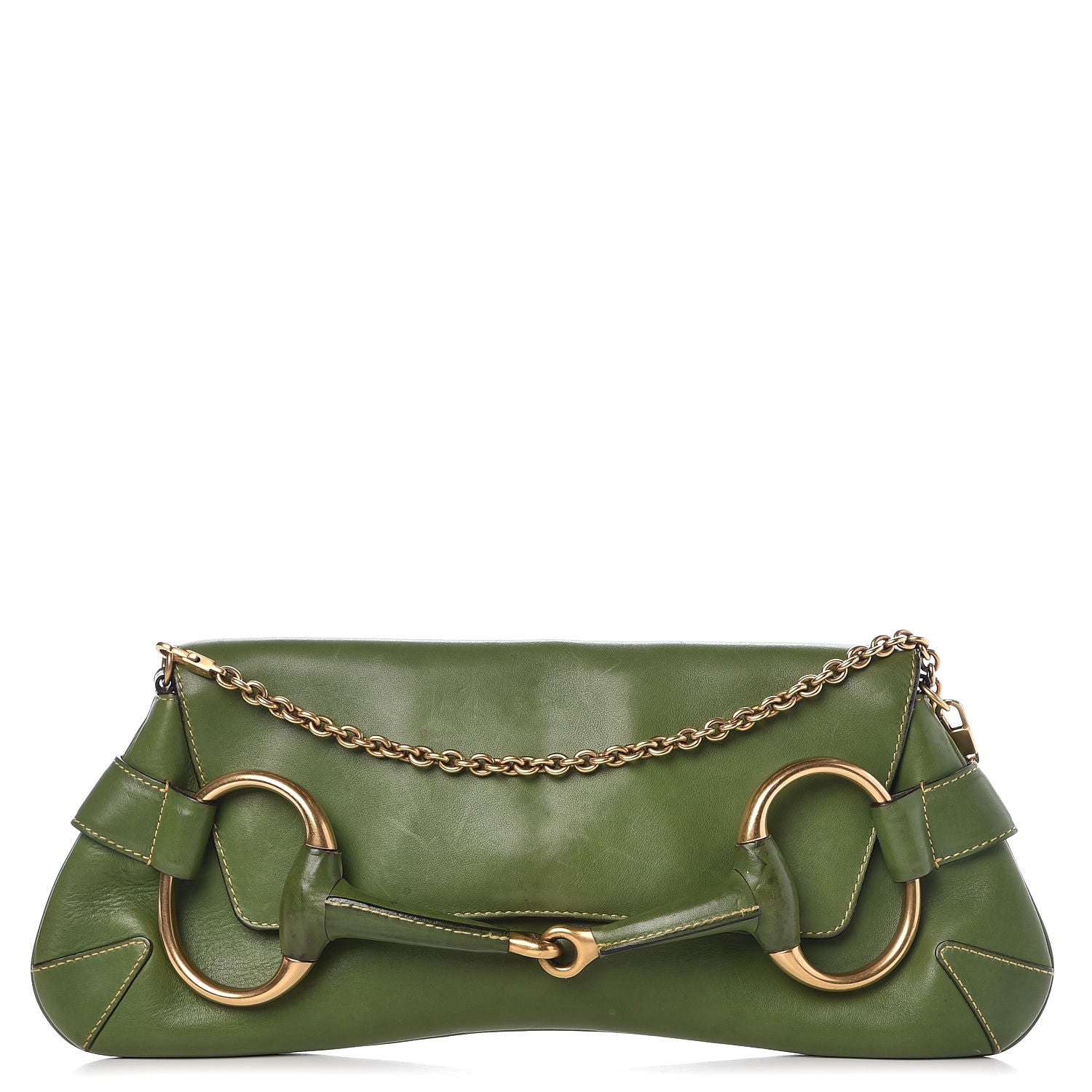 Gucci Calfskin Horsebit Chain Clutch Green 1 of 13