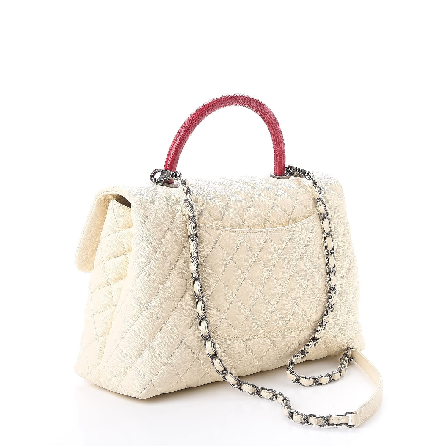 Chanel Caviar Lizard Quilted Medium Coco Handle Flap White 3 of 7