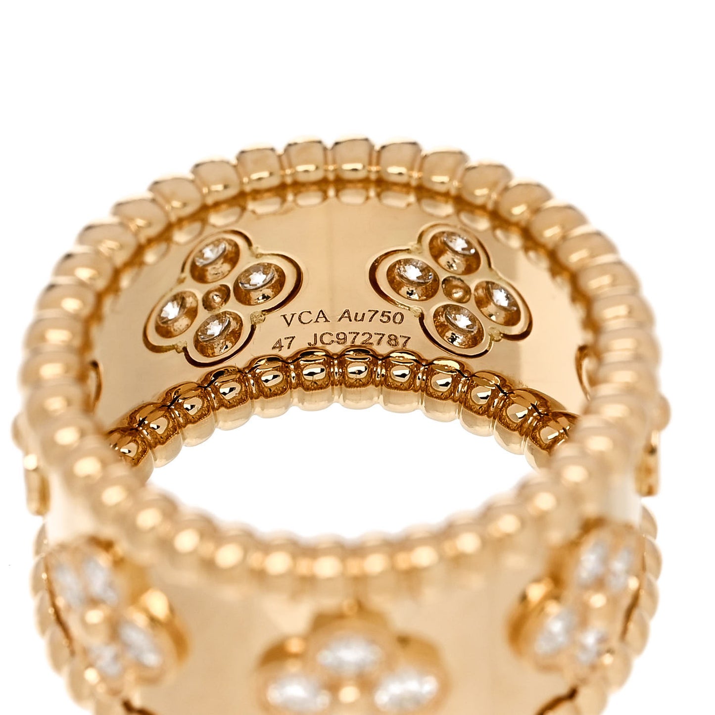 18K Yellow Gold Diamond Perlee Clovers Ring 47 4