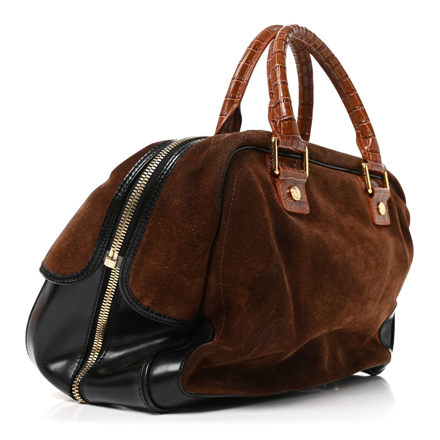 Suede Stamped Alligator Embossed Havane Bowler PM Brun