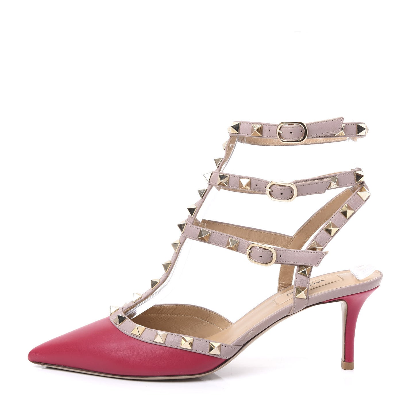 Nappa Rockstud Ankle Strap 65mm Pumps 38 Rubino Poudre