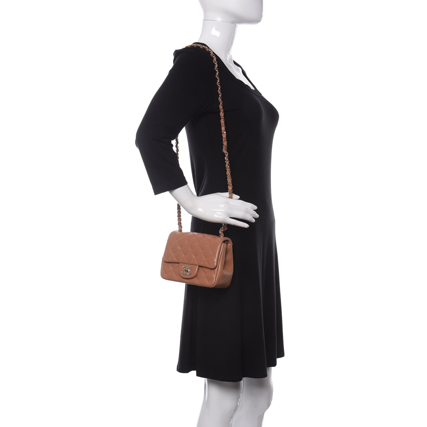 Lambskin Quilted Mini Square Flap Brown