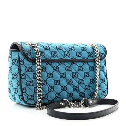 Gucci Monogram Multicolor Matelasse Diagonal Small GG Marmont Shoulder Bag Light Blue 3 of 10