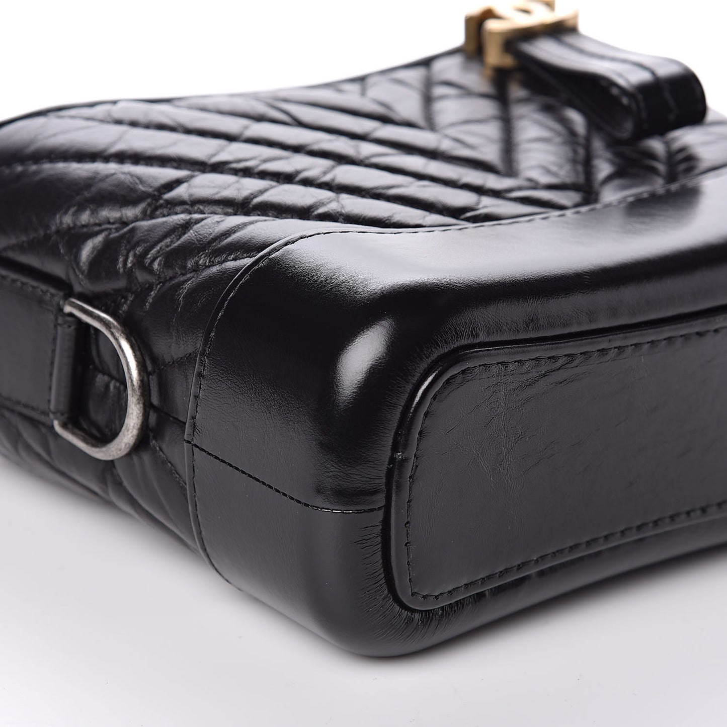 Aged Calfskin Chevron Quilted Small Gabrielle Hobo Black