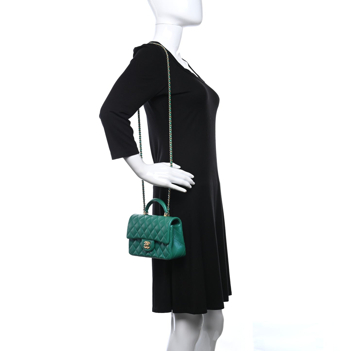 Iridescent Lambskin Quilted Mini Top Handle Rectangular Flap Green