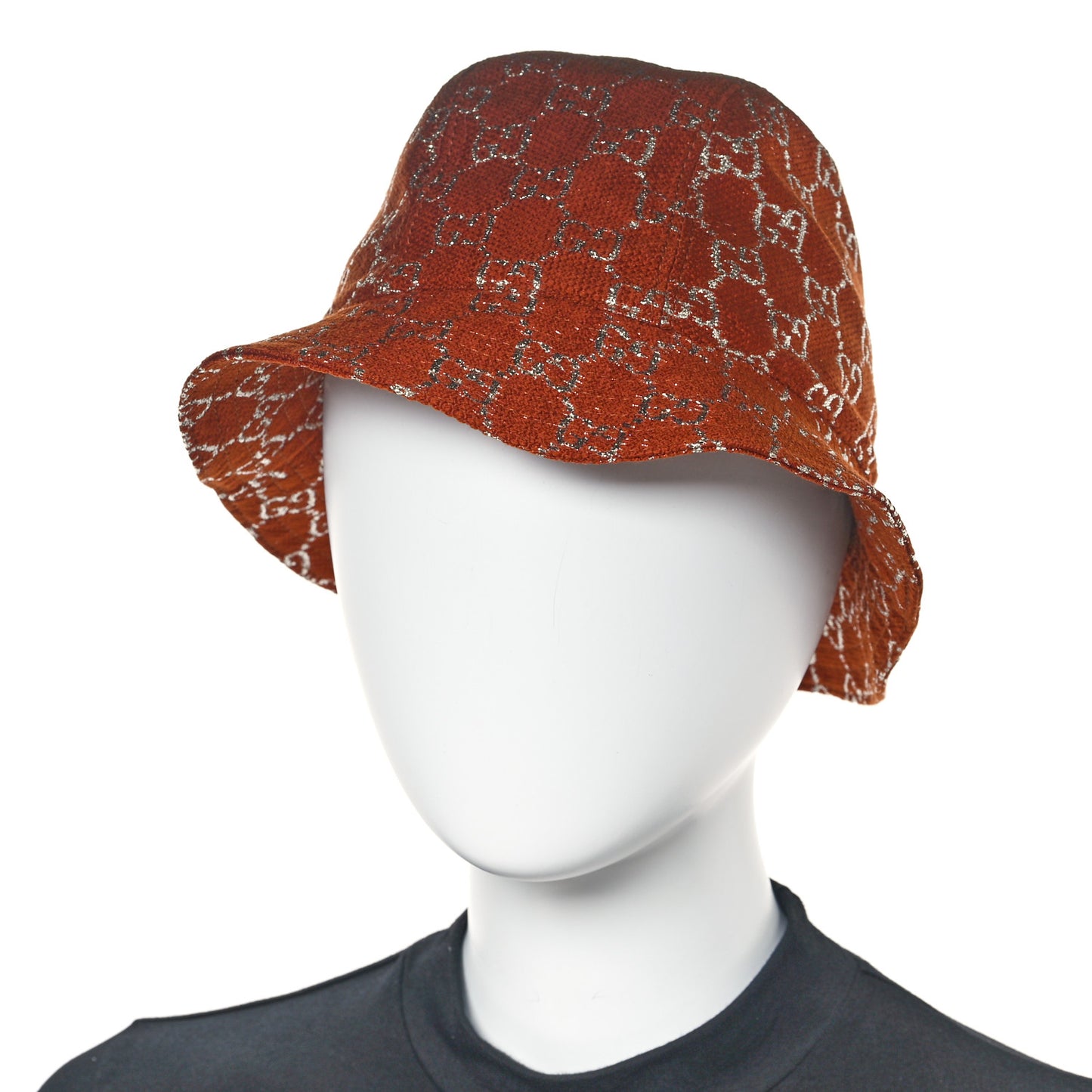 Canvas Lame GG Monogram Bucket Hat M Burnt Orange Silver