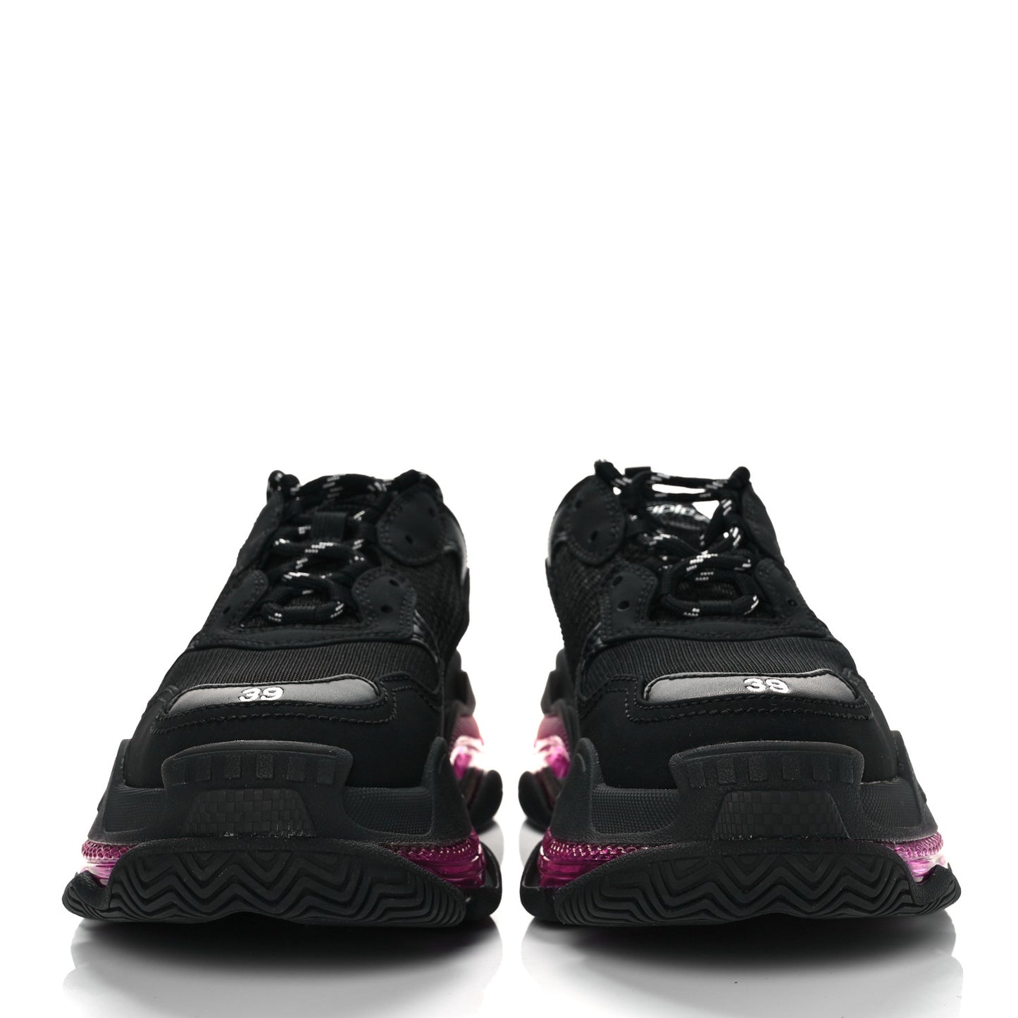 Fabric Mesh Clear Sole Womens Triple S Sneakers 39 Black Pink Neon