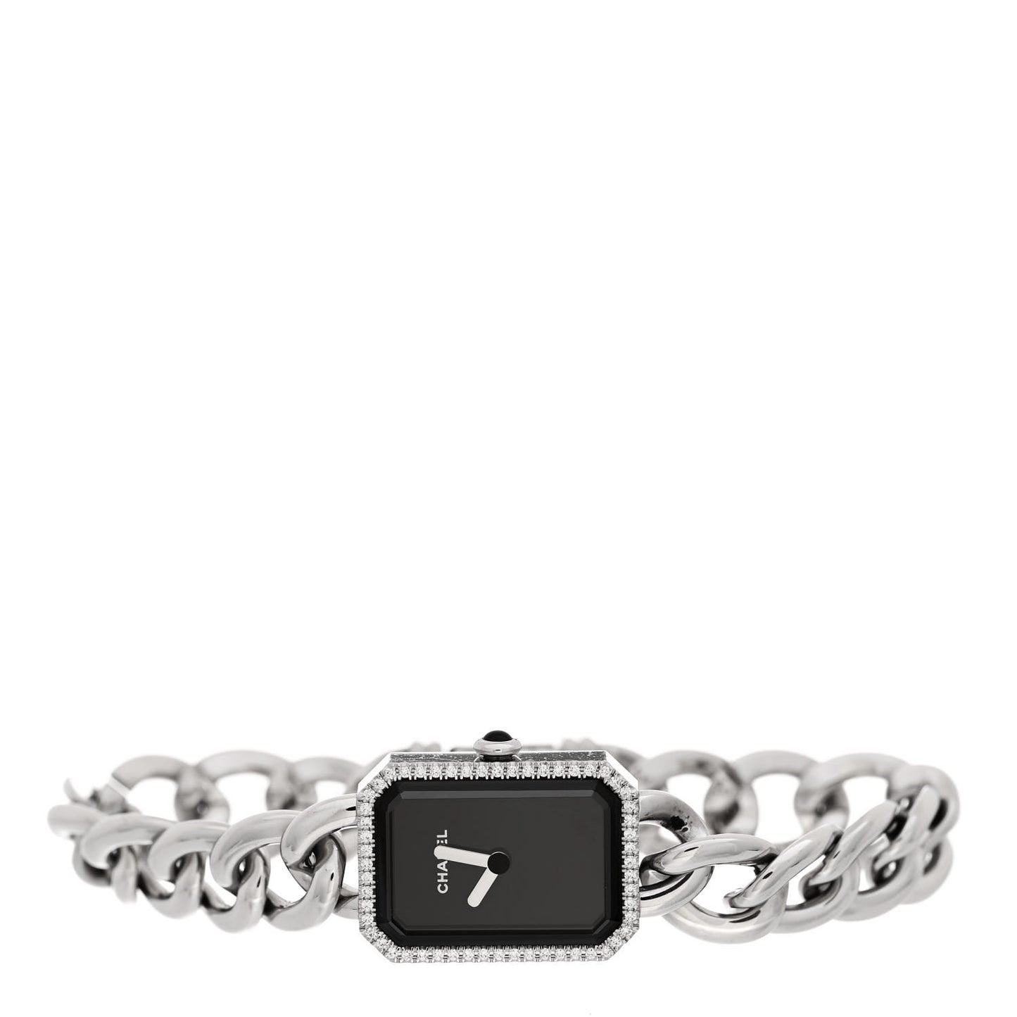 Stainless Steel Diamond Bezel 20mm Chain Premiere Quartz Watch Black