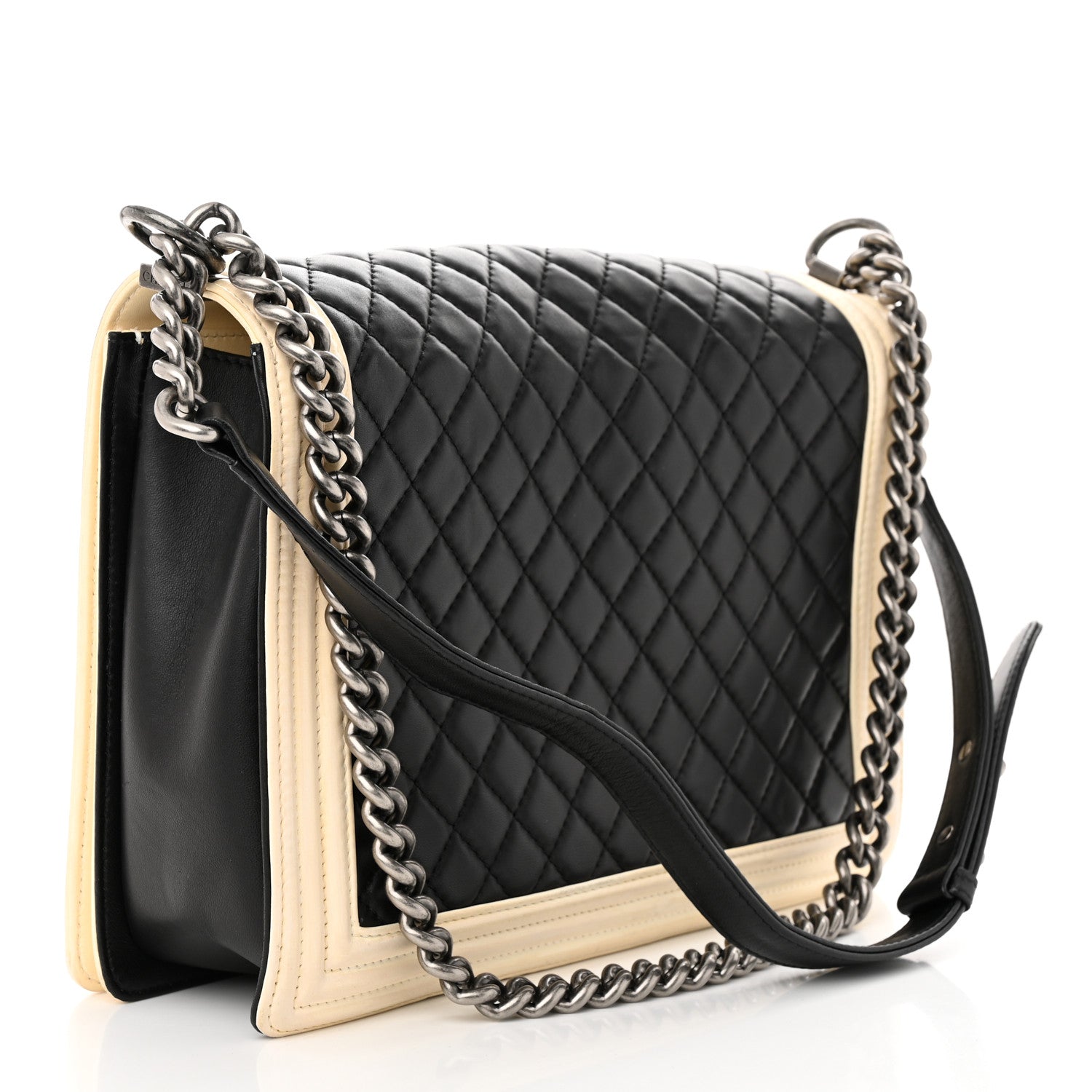 Chanel Lambskin Quilted Large Boy Flap Black White 3 of 11