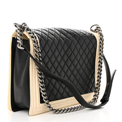 Chanel Lambskin Quilted Large Boy Flap Black White 3 of 11