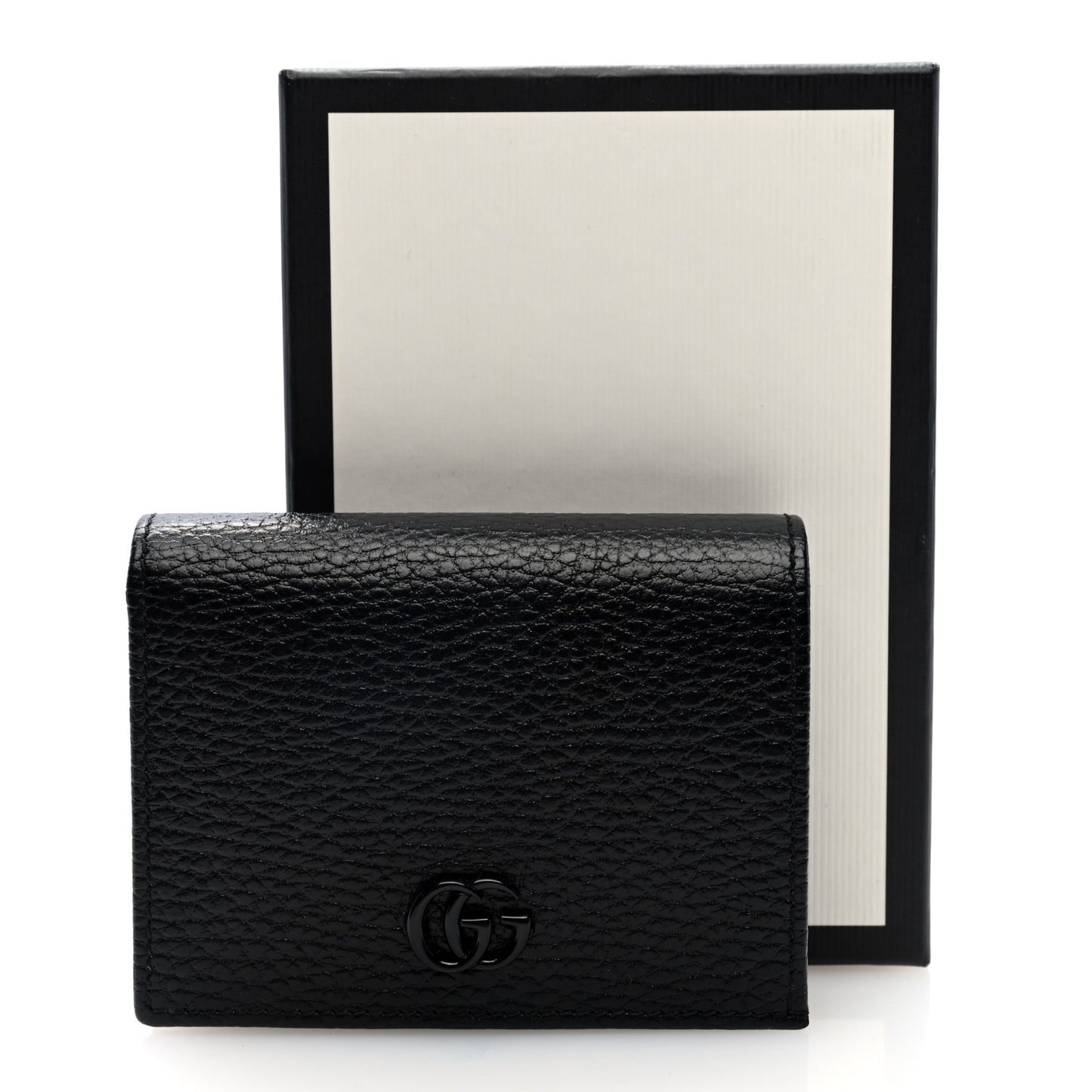 Dollar Calfskin Enamel Monochrome GG Marmont Card Case Black