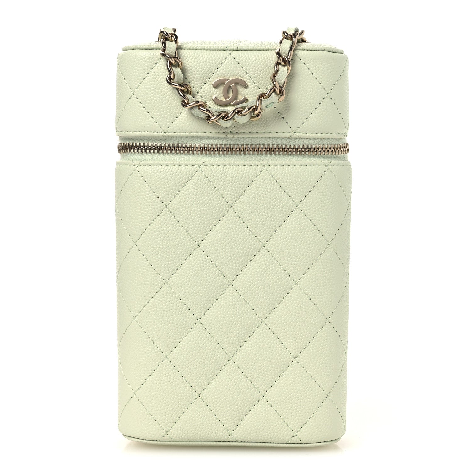 Chanel Caviar Quilted Phone Holder With Chain Light Green 1 of 12