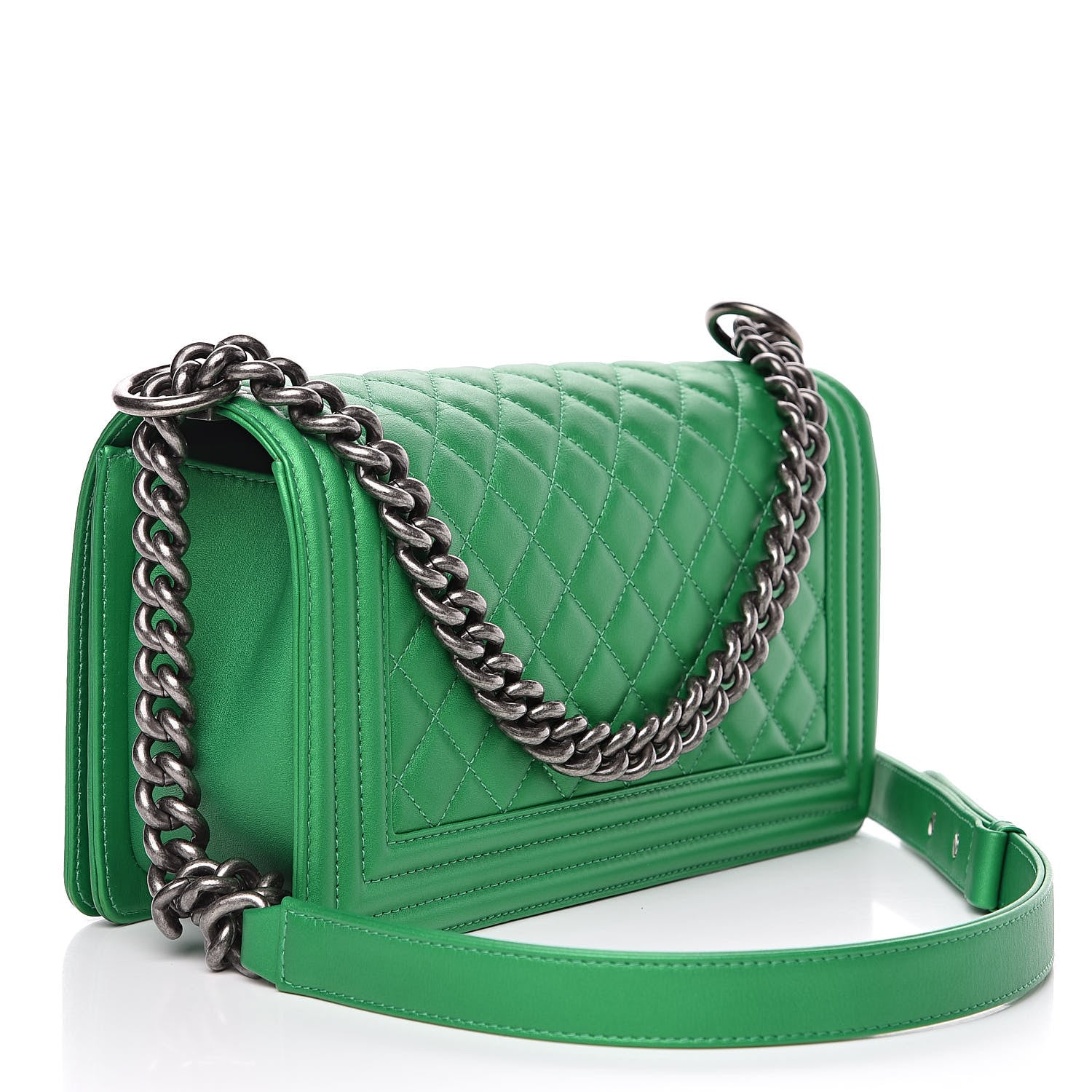 Chanel Metallic Calfskin Quilted Medium Boy Flap Green 3 of 11